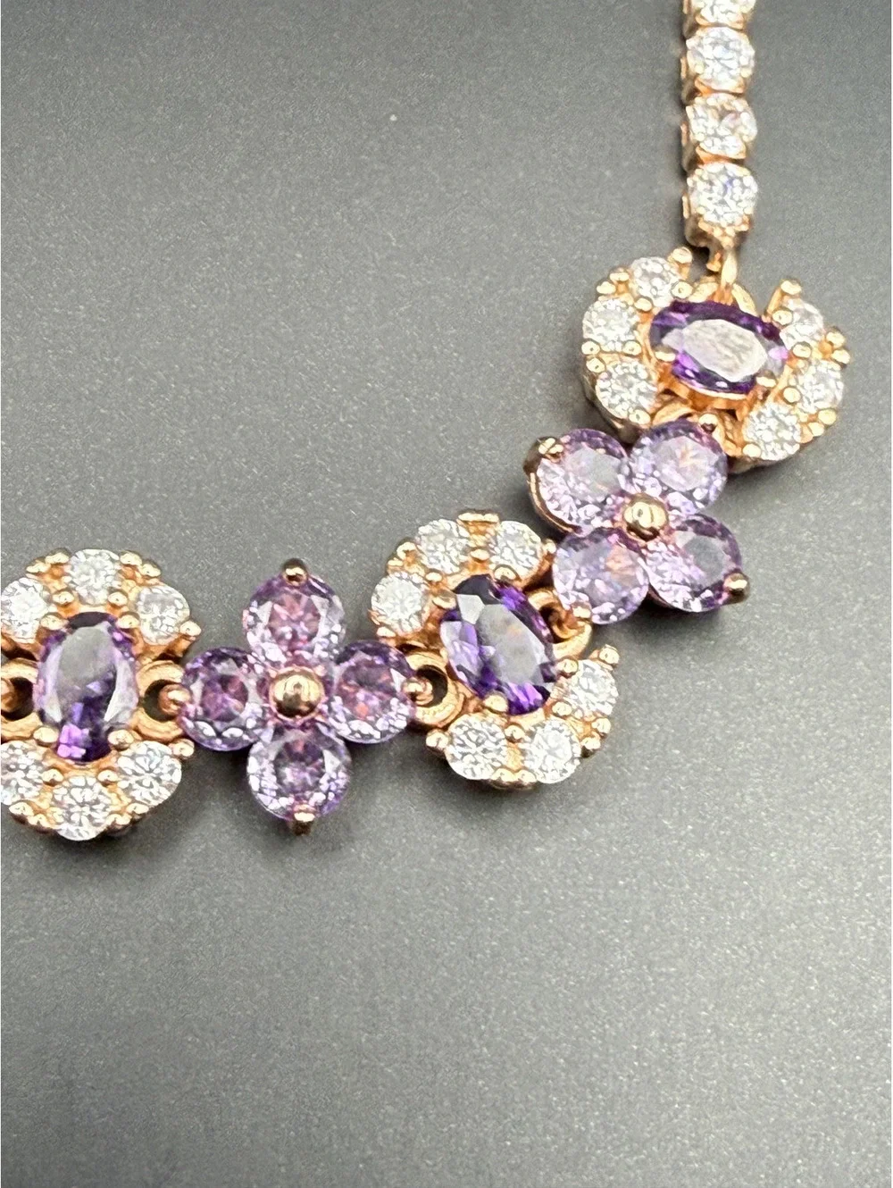 candy+clover Purple Crystal Floral & Crystal Gold Tone Tennis Bracelet
